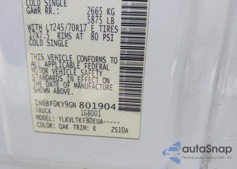 2016 Nissan Nv Cargo Nv2500 Hd Sv V6 from USA, damaged, VIN 1N6BF0KY9GN801904